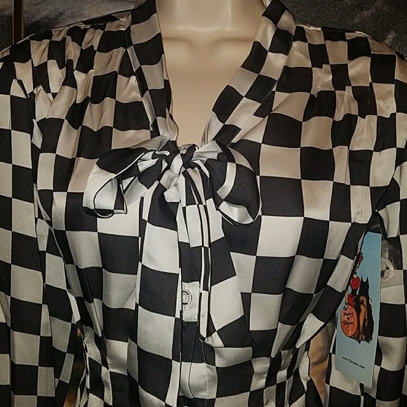 Tatyana Check Me Out Retro 1940's Rita Hayworth Black & White Checkerboard Top - Picture 3 of 8